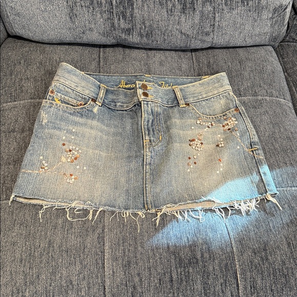 New Abercrombie & Fitch Light Blue Denim Skirt with Embellishments